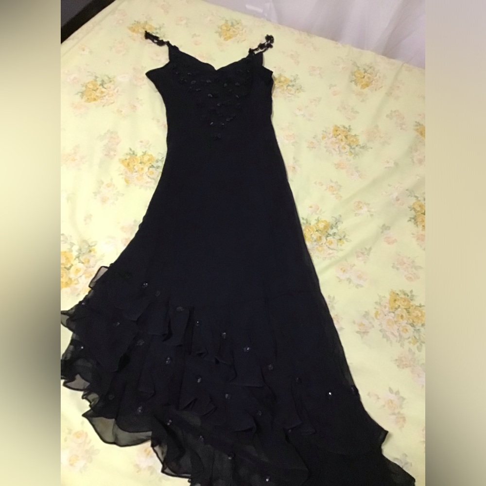 ECI Black Strapless Beaded Evening Dress
